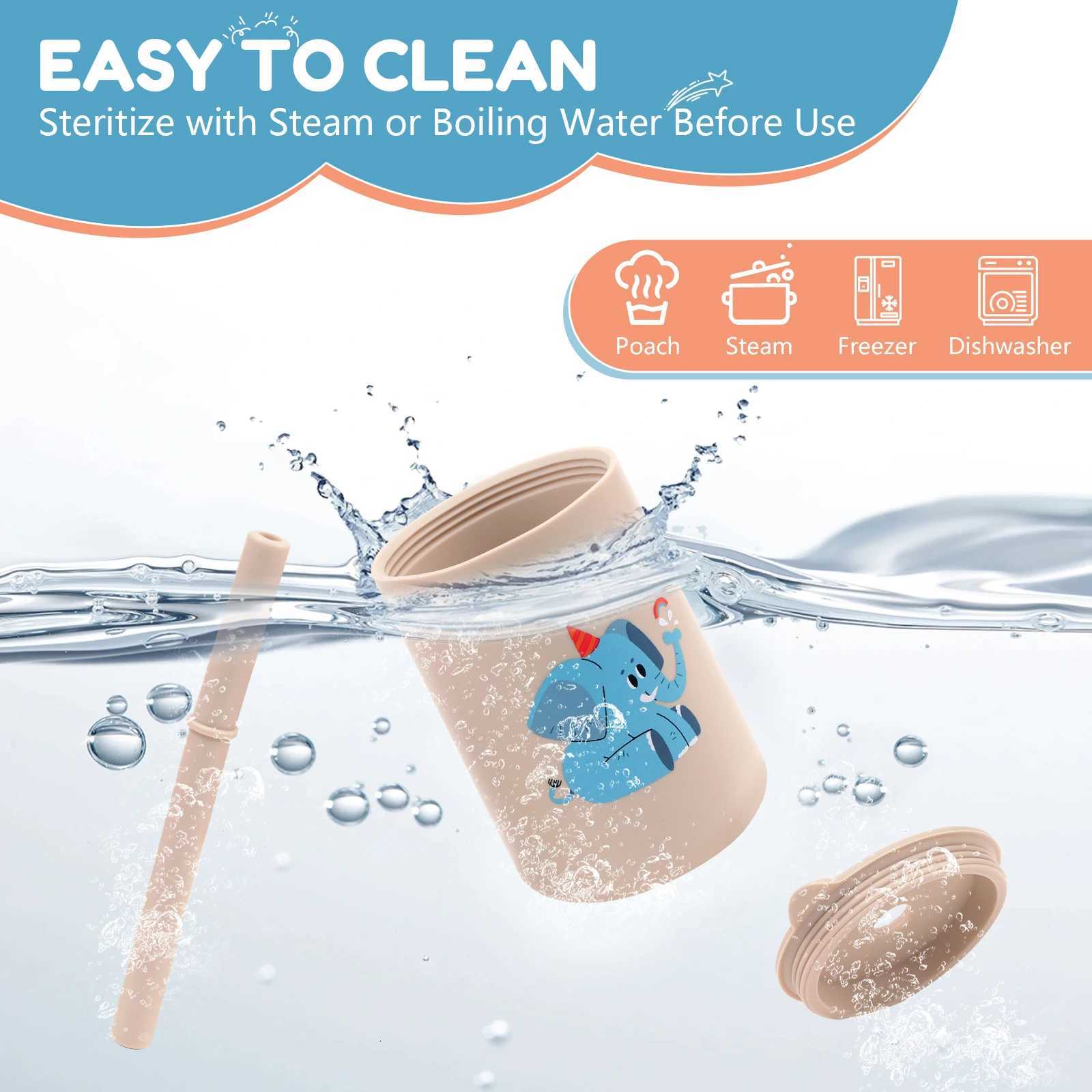 150ML Baby Silicone Cup with Exquisite Pattern Lid Portable Drink Straw Cup Children Leak-proof Feeding Grandma Bottle Cup X250806