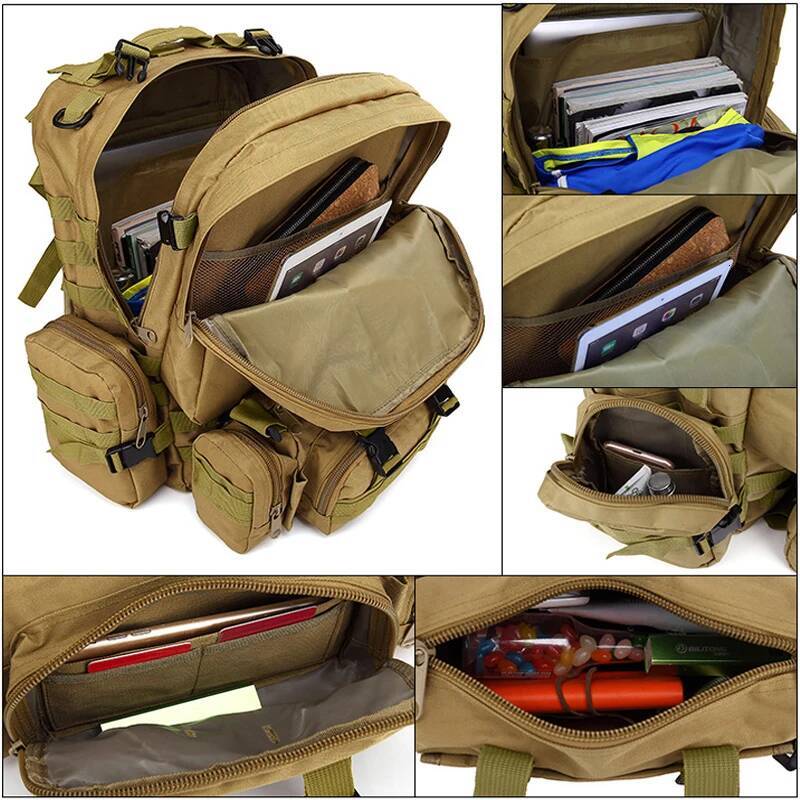 Men's Large Capacity Oxford Cloth Tactical Backpack Outdoor Hiking Climbing Army Rucksacks Waterproof Camping Bags 55L high-quality