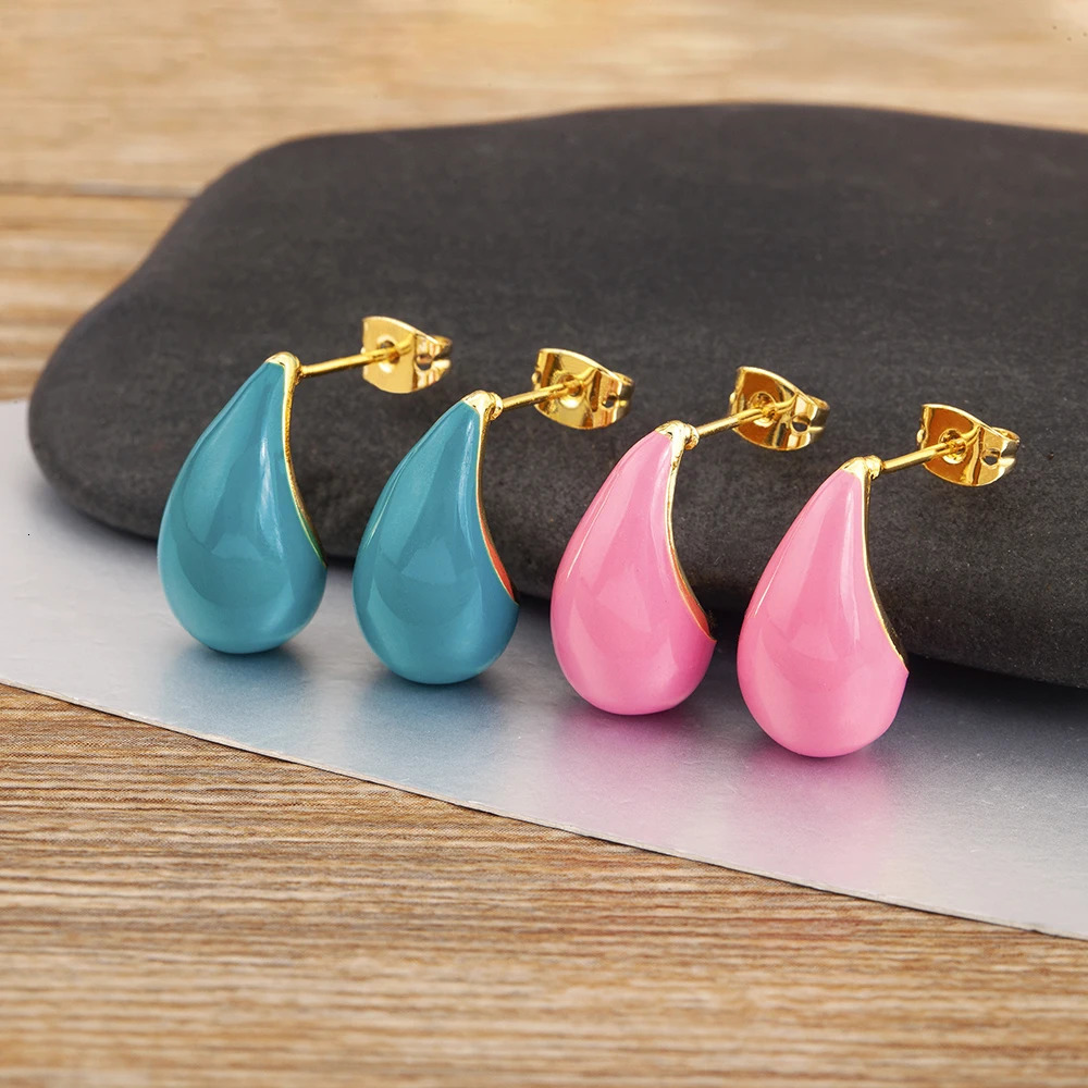 Nidin Trendy Waterdrop Hollow n Stud Earrings 5 Colors For Women Fashion Versatile Ear Jewelry Wholesale Accessories 250805