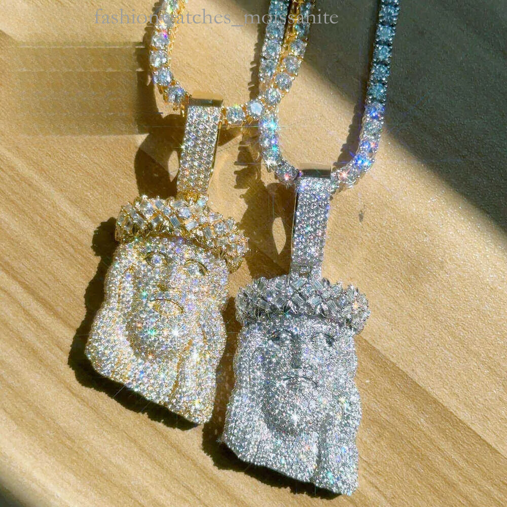 Ready To Ship Iced Out Jesus Head Moissanite Dia Sier Hip Hop Pendant For Tennis Cuban k Chain Free delivery