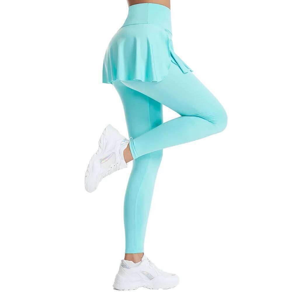 Women High Waist Leggings Solid Color Tennis Pleated Skirts Autumn Winter Fiess Sports Gym Workout Yoga Pants With Pocket