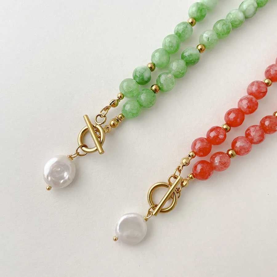 High-end fashion trend new holiday punk surfing natural stone Baroque pearl short simple design necklace Y250805