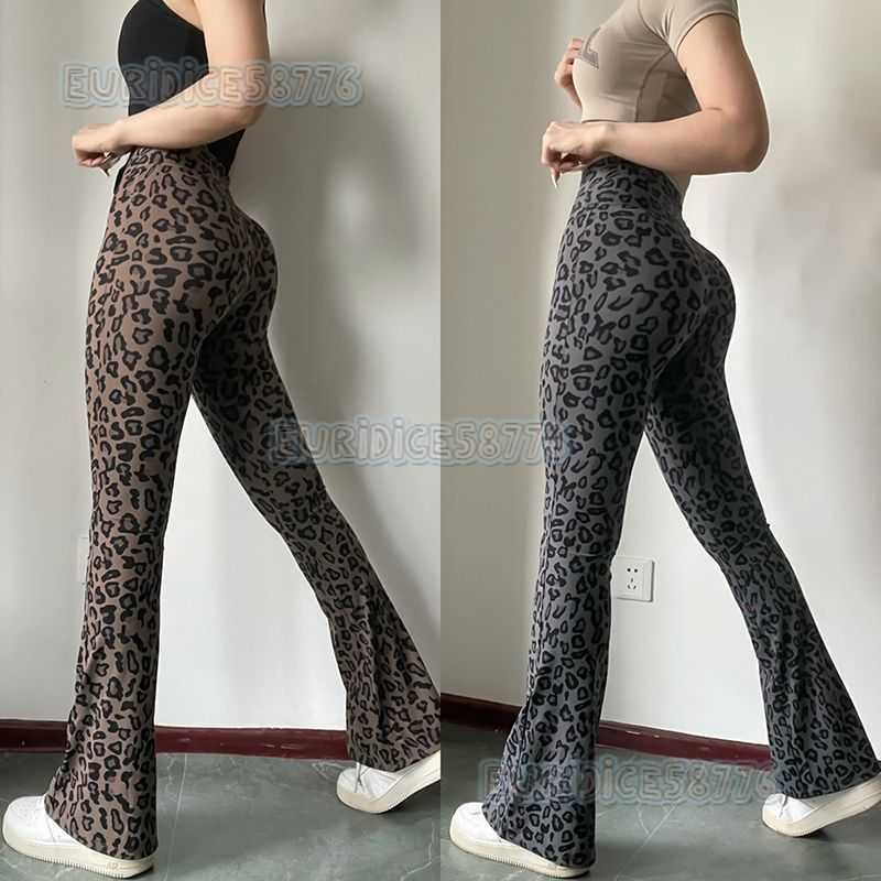Extended Leopard Print Yoga Pants Breathable Leg-lengthening Flared Pants High-waisted Sports Pilates Floor-length Tight Pants H250806
