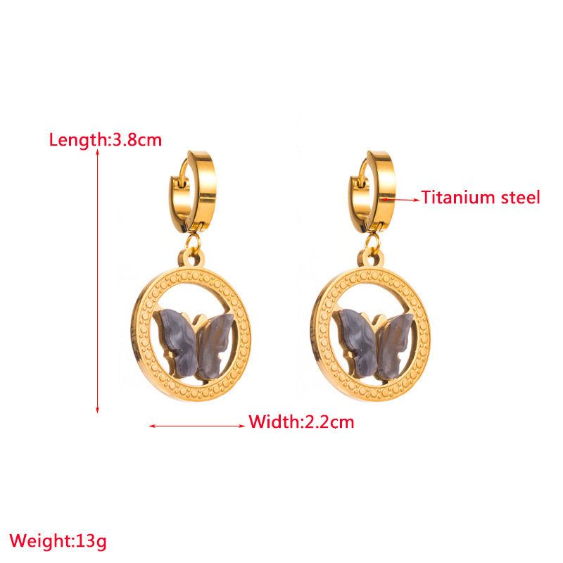 Titanium Steel Butterfly Circular Turquoise Pendant Earrings Free Shipping Designer Luxury Jewelry Fashionable Temperament Hip-hop Ear Accessories