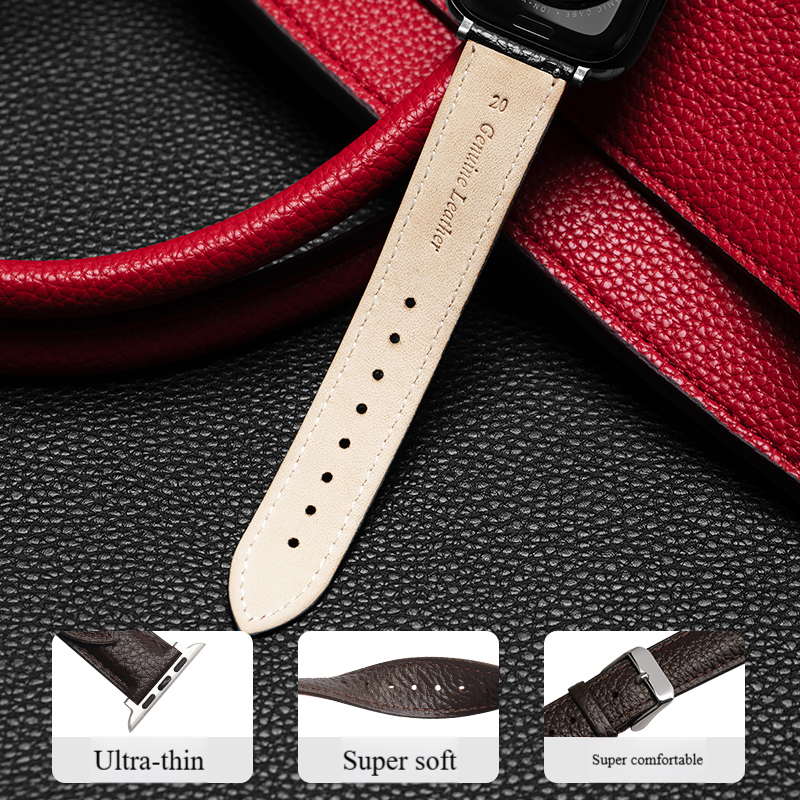 Watch Series 9/8/7/6/SE/Ultra Full range Leather Strap with Soft Premium Litchi patterned leather for Men & Women