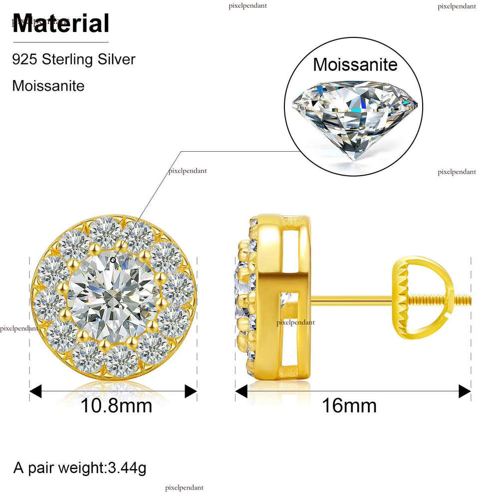 Gra Certified Round Clustered Sterling Sier Silicon Stone Stud Earrings for Men and Women