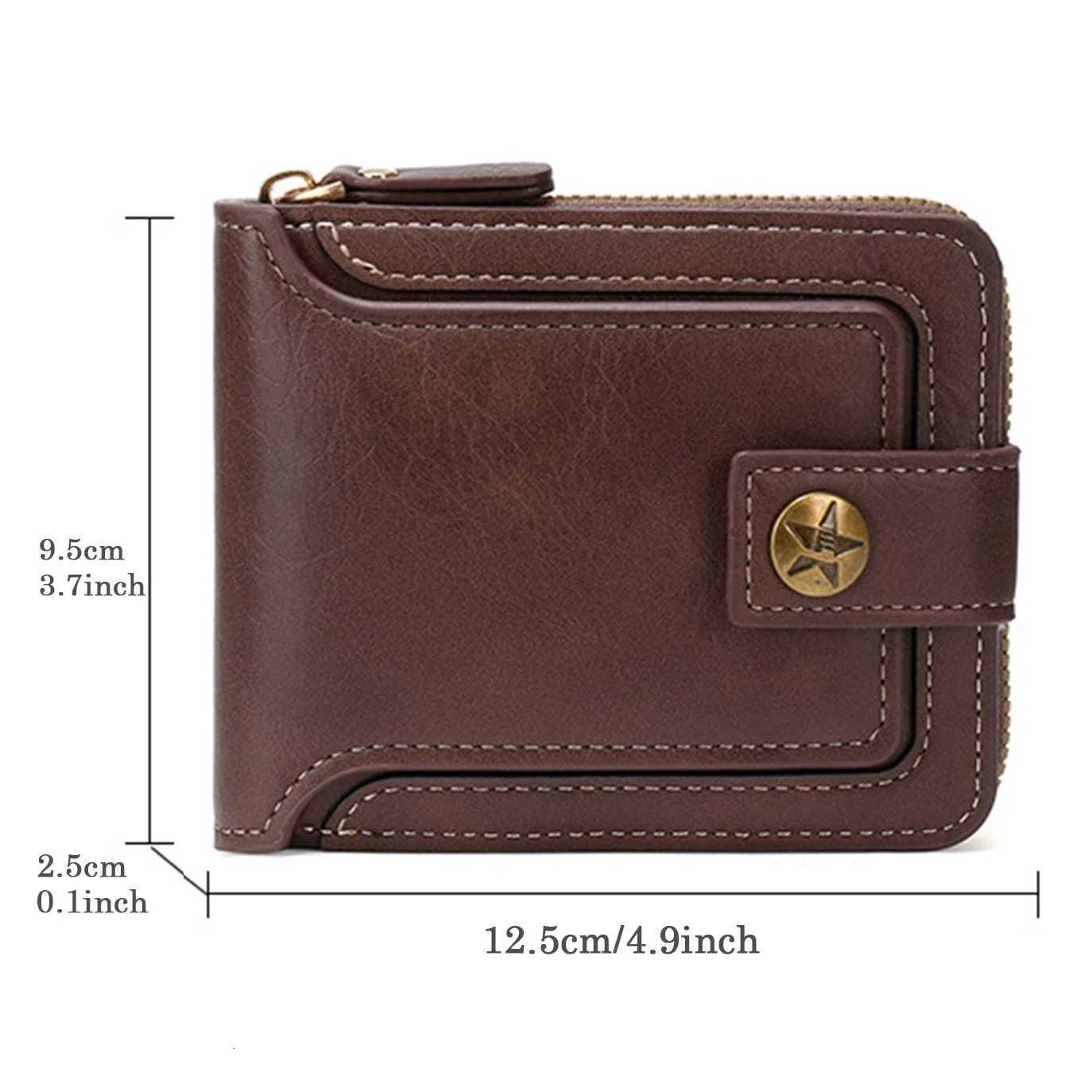 Men High Quality PU Leather Vintage Small Wallet Short Horizontal Zipper Coin Pocket Tri-fold Card Case Purse Mens WalletXJ250806