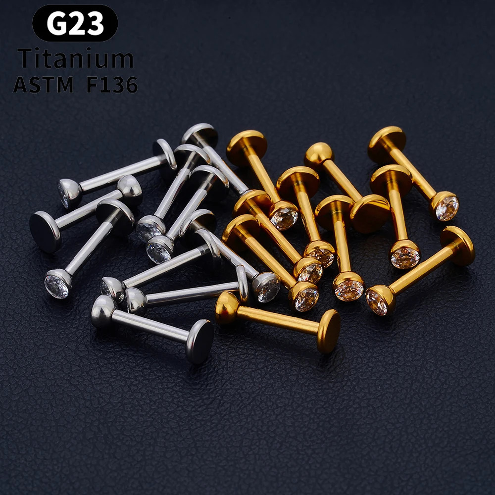 10/50PCS G23 Ttianium Piercing Labret Lip Stud Ring CZ 16G Internal Thread Stud Earring Ear Tragus Cartilage Helix Daith Jewelry 250805
