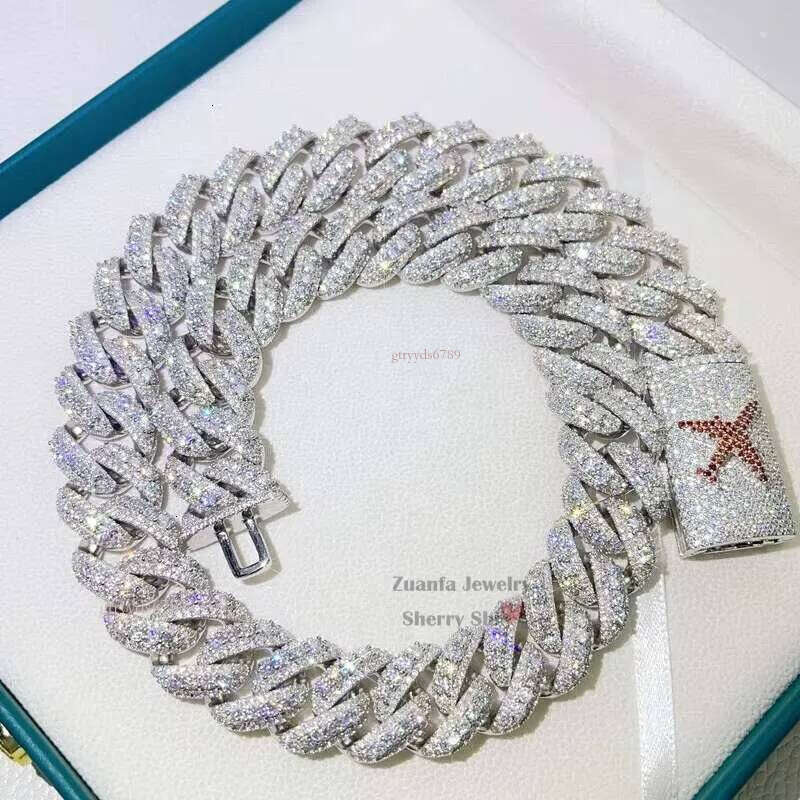 Hip Hop Buss Down Custom Clasp 20MM VVS Moissanite Iced Out Sier Cuban Link Chain