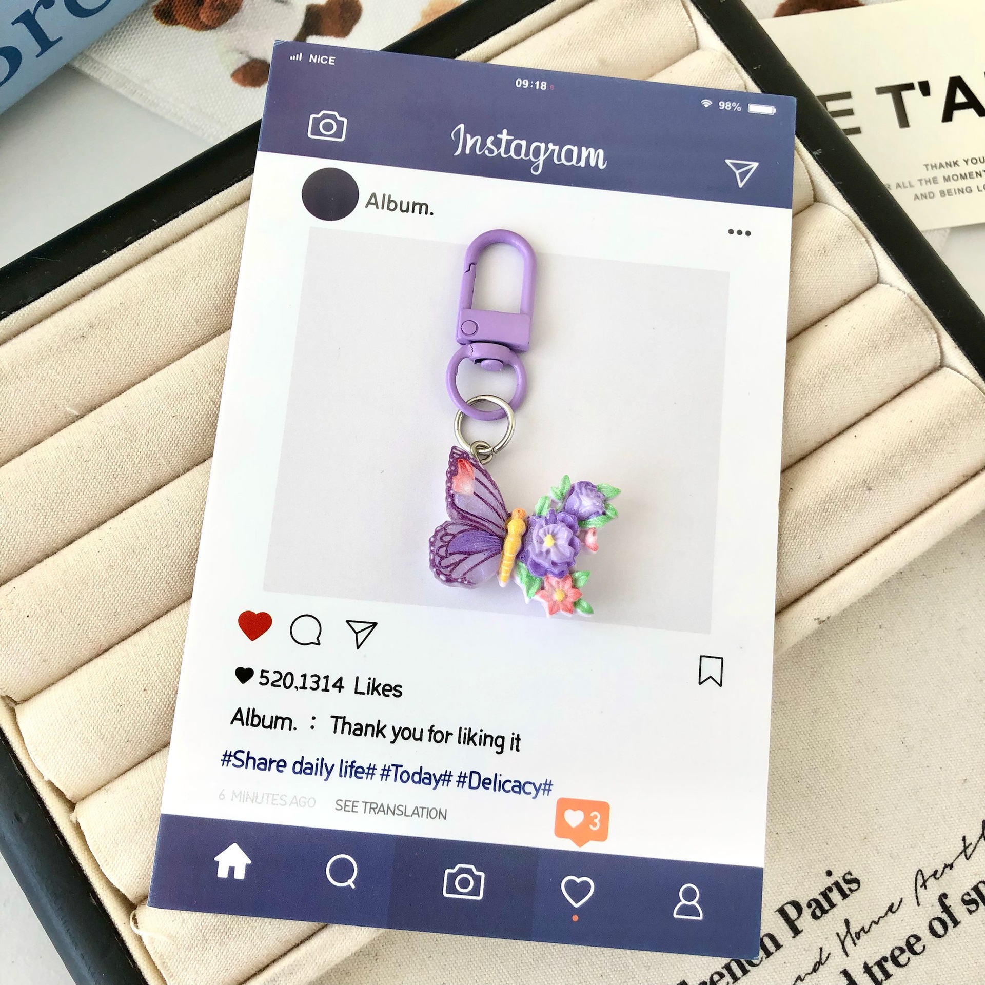 Cute flower butterfly keychain exquisite student bag pendant car keychain high aesthetic value niche pendant