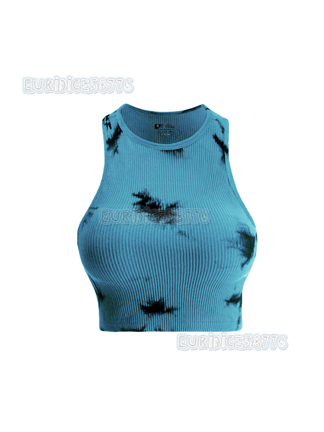 Womens Flat Round Neck Ribbed Tie-dye Sports Vest Summer Womens Clothing Yoga Gym Workout H250806