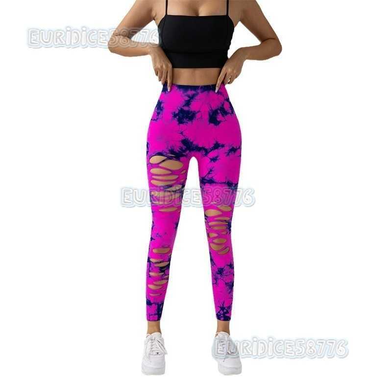 Tie-dye High-waist Tummy Control Yoga Pants Peach Hip High-quality Breathable Sports Yoga Pants for Women New Hollow Design H250806