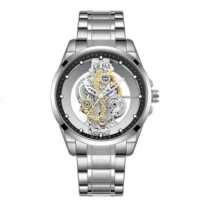 uthai men sports trend double-sided transparent hollow steel waterproof luminous mens fashion quartz wristwatch W250806