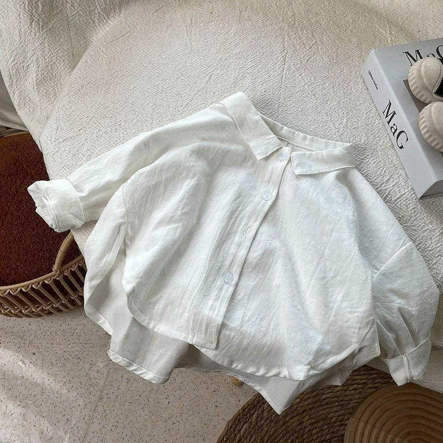 Korean Version Soft Pure Cotton Baby Boy and Girl Loose Wide Collar Shirt for Childrens Spring New 2024 Shirt X250806