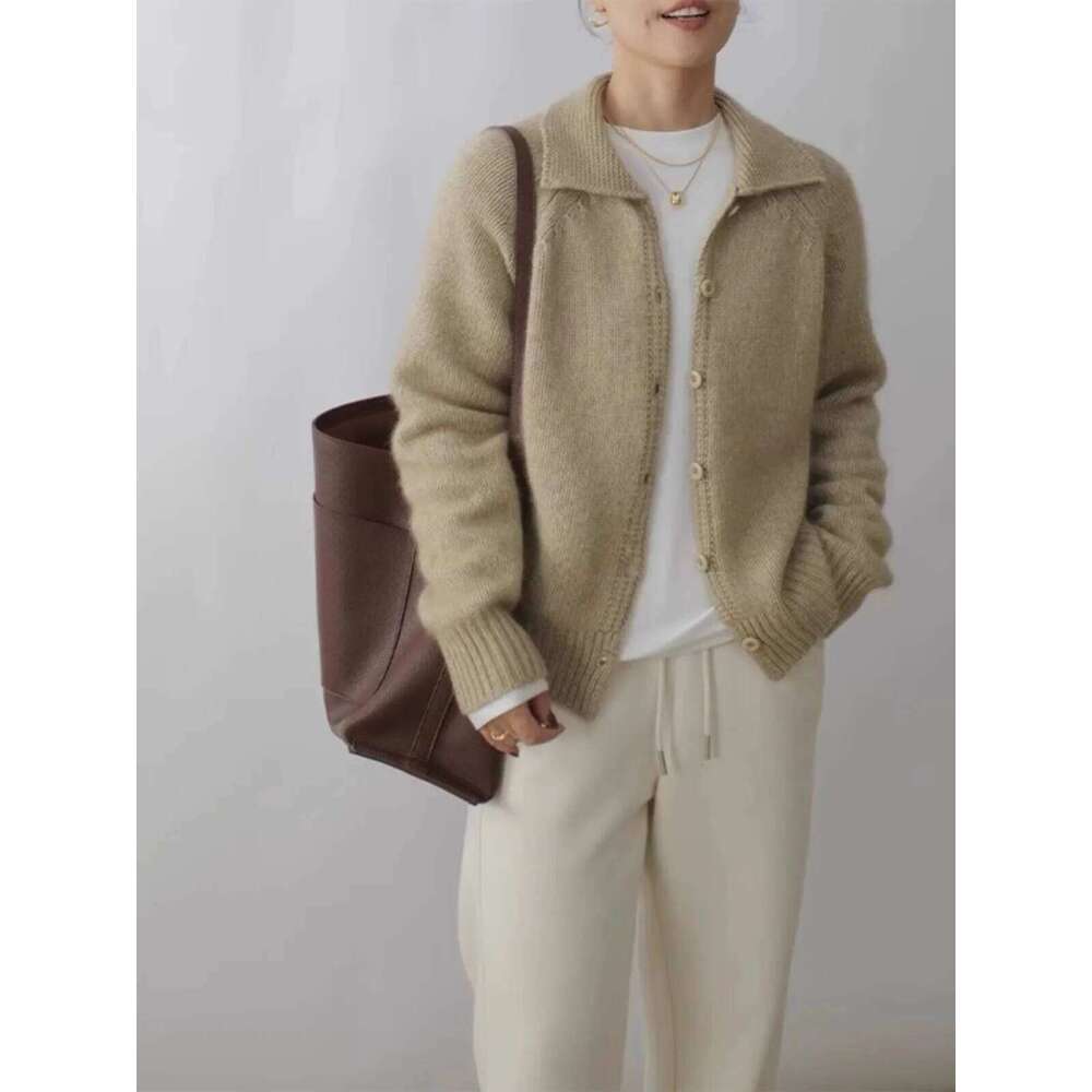 Autumn And Winter New Cashmere Cardigan Women's Thick Lapel French Single Breasted Wool Knit Sweater Coat Trend 250806