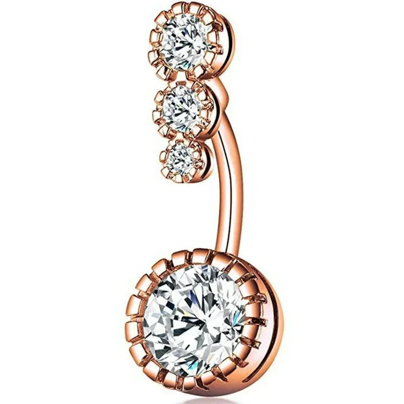 Zircon Crystal Belly Button Rings for Women Nombril Ombligo Navel Ring Steel Barbell Heart Round Body Piercing Jewelry 250805