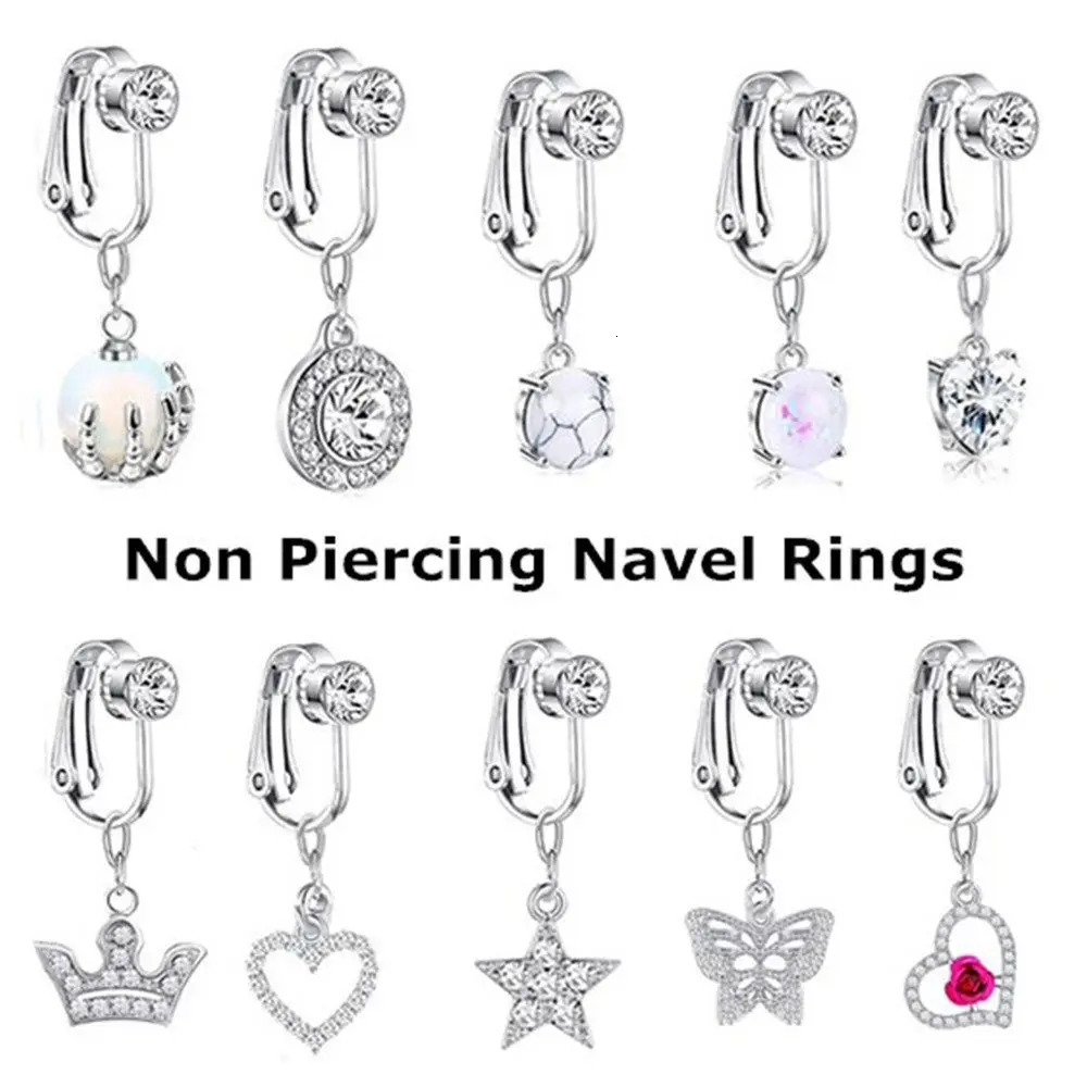 Belly Ring Non Piercing Navel Belly Button Crystal Cartilage Clip on Earrings Body Jewelry Accessories 250805