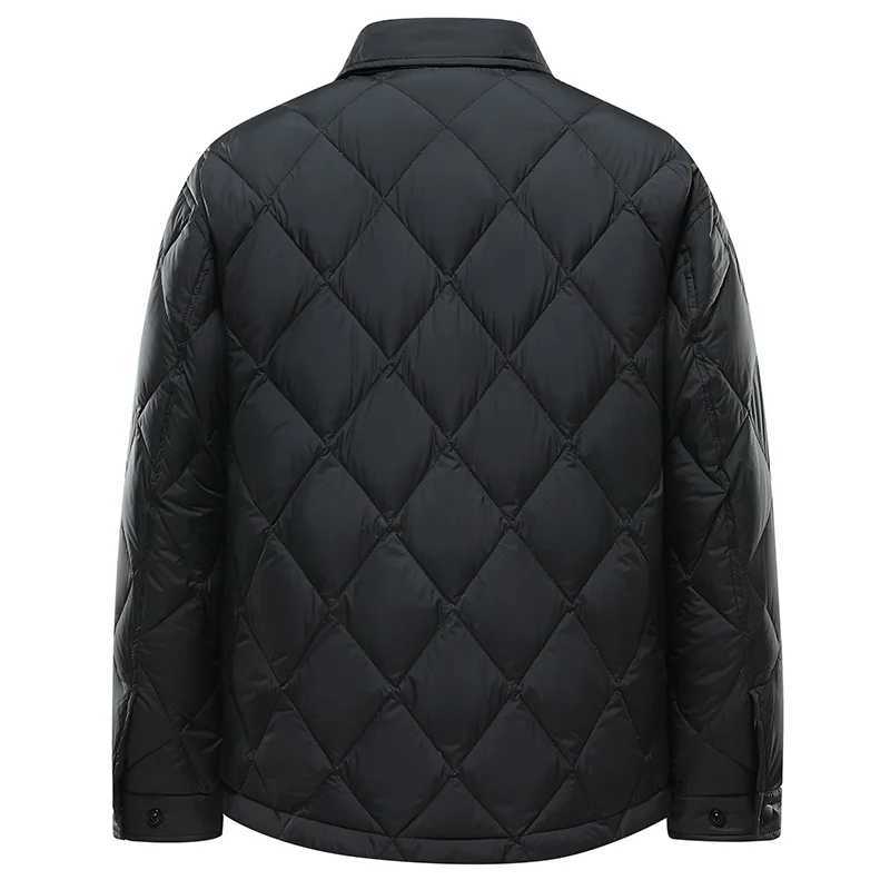 Winter Men Casual Lapel Windproof Duck Down Parka Jacket Coat Men Diamond Plaid Pocket Button Parka Male Overcoat Outerwear Parka W250806