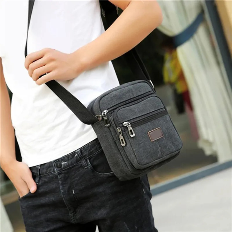Multifunctional mens Shoulder Bag Flap Solid Color Casual Messenger Canvas Fashion Zipper Retro Travel mens Shoulder Bag 250731