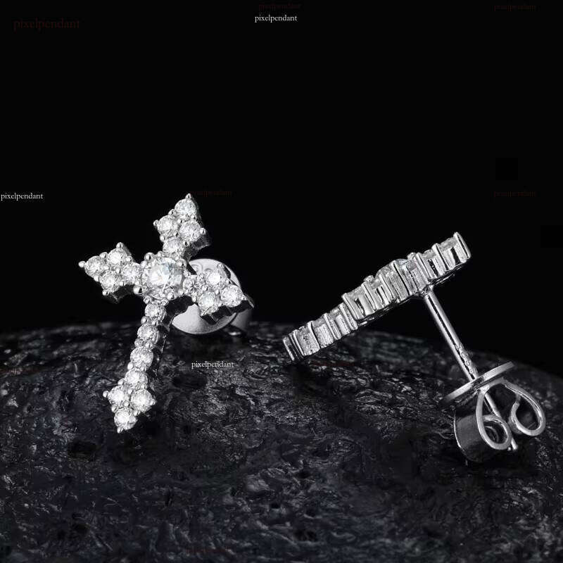 Men's and Women's Hip-Hop Jewelry New Release VVS Moissanite Iced Christian Cross Earrings Pure Sier Suitable for Weddings