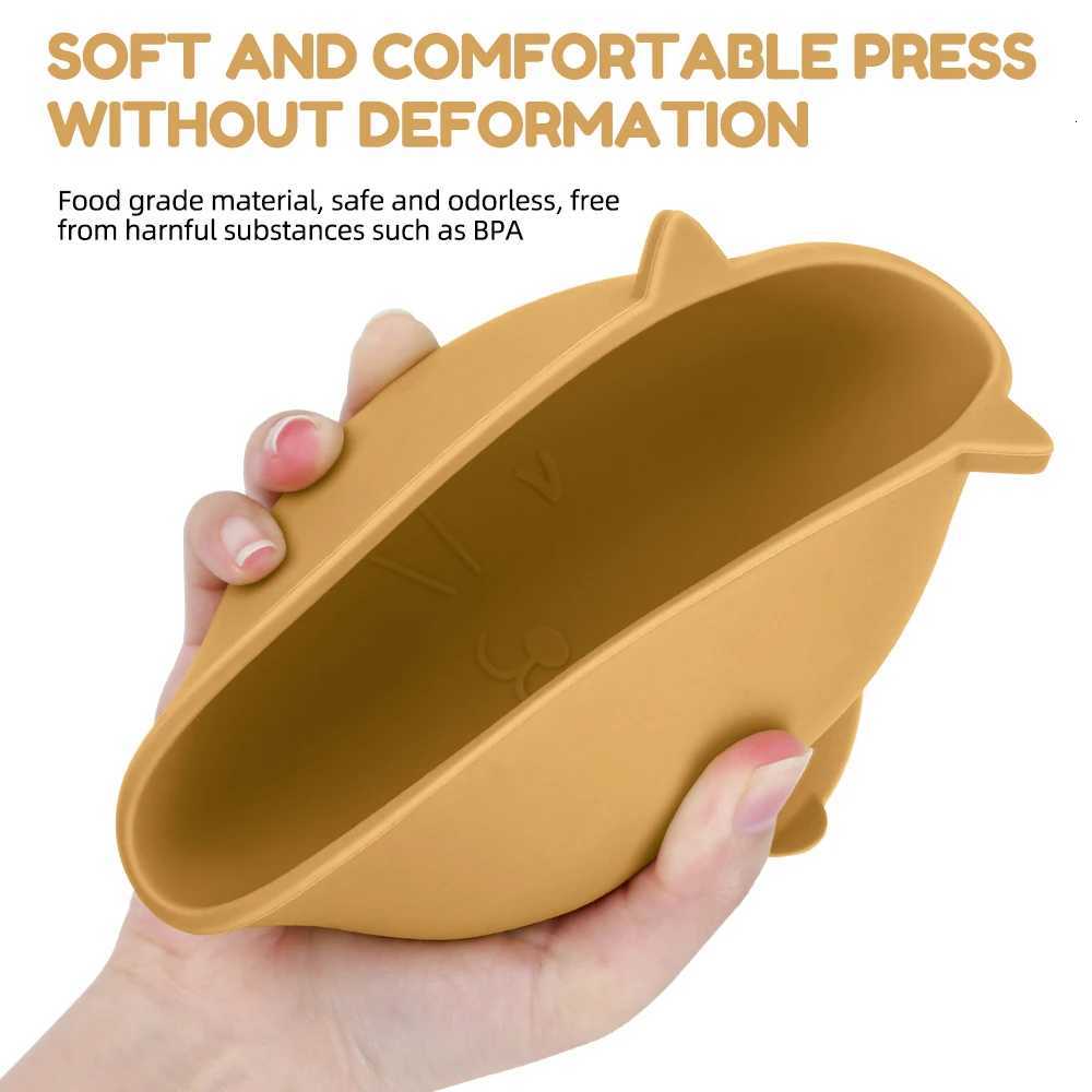1PC Baby Silicone Bowl Cute Cartoon Cat Shape Baby Tableware Solid Color Baby Food Storage BPA Free Suction Baby Feeding Tray X2508061