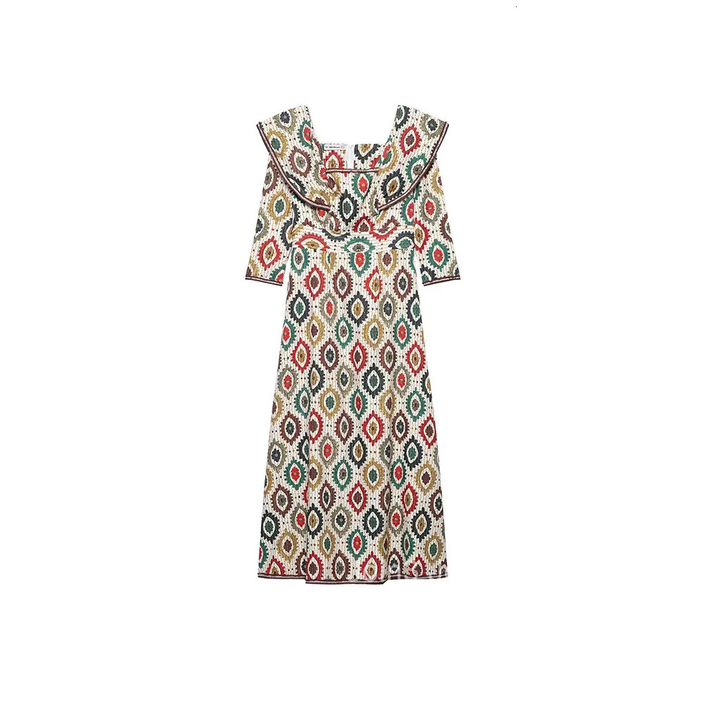 The Summer New Womens Wear Is A Retro Elegant Simple and Fashionable Ethnic-style Printed Vacation Webbed Dress