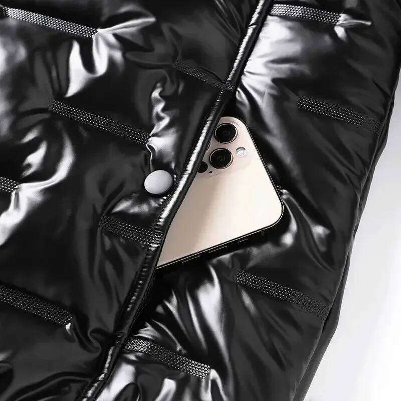 Parkas Glossy Male Padded Coats Hooded Men's Down Jacket Korean Clothing Padding Outerwears New in External Clothes & Hot