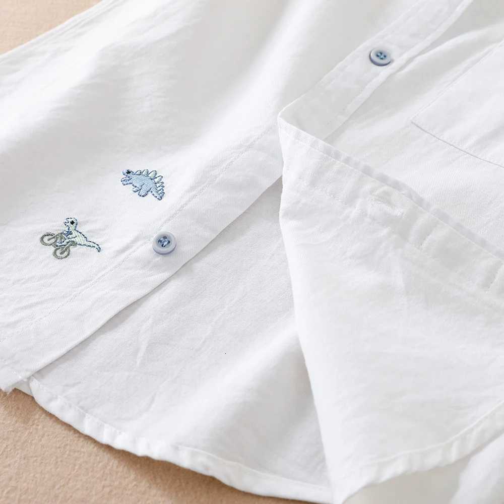 Toddler Boys White Dinosaur Embroidered Casual Shirt Long Sleeved Clothes for 2-6 Years Old X250806