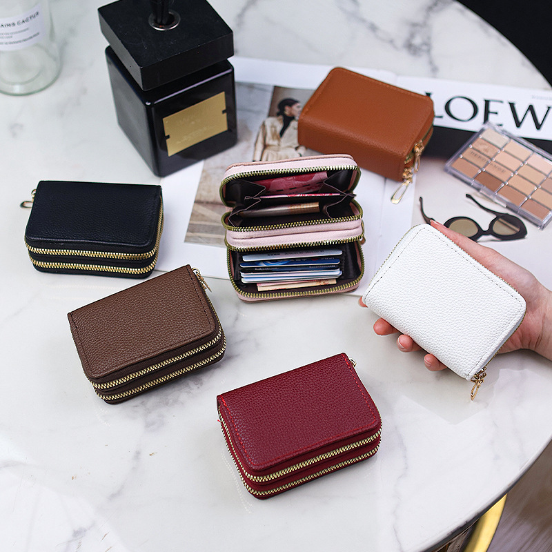 New Double-layer Zipper Accordion Card Holder Solid Color Short Wallet Fashion Simple Women's Money Clip Multifunctional Coin Purse