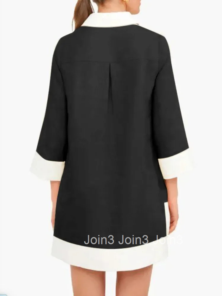 Yeezzi Women Shirts Dress New Spring Long Sleeve Fashion Contrast Color Pockets Buttoned Elegant Party Evening Mini Dresses