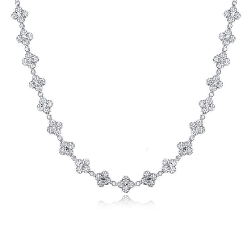 Iced Out VVS 15mm Inlaid Hip Hop Cuban Four-Leaf Clover Necklace Hollow Design Fashion Item Factory