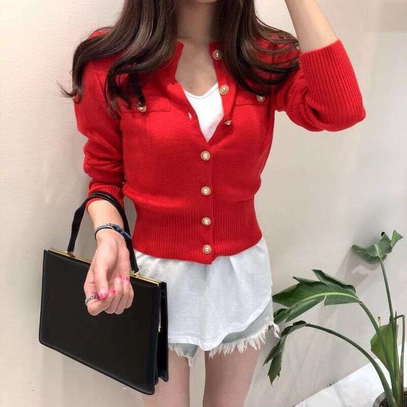 Autumn Long Sleeve Fashion Women Cardigans Sweater Knitted Coat Short Casual Single Breasted Korean Slim Chic Ladies Tops