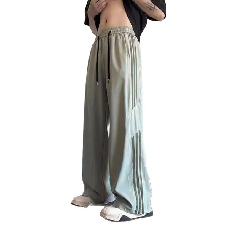 Striped quick-drying ice silk pants mens summer thin loose wide leg s sweatpants teen casual pants 250806