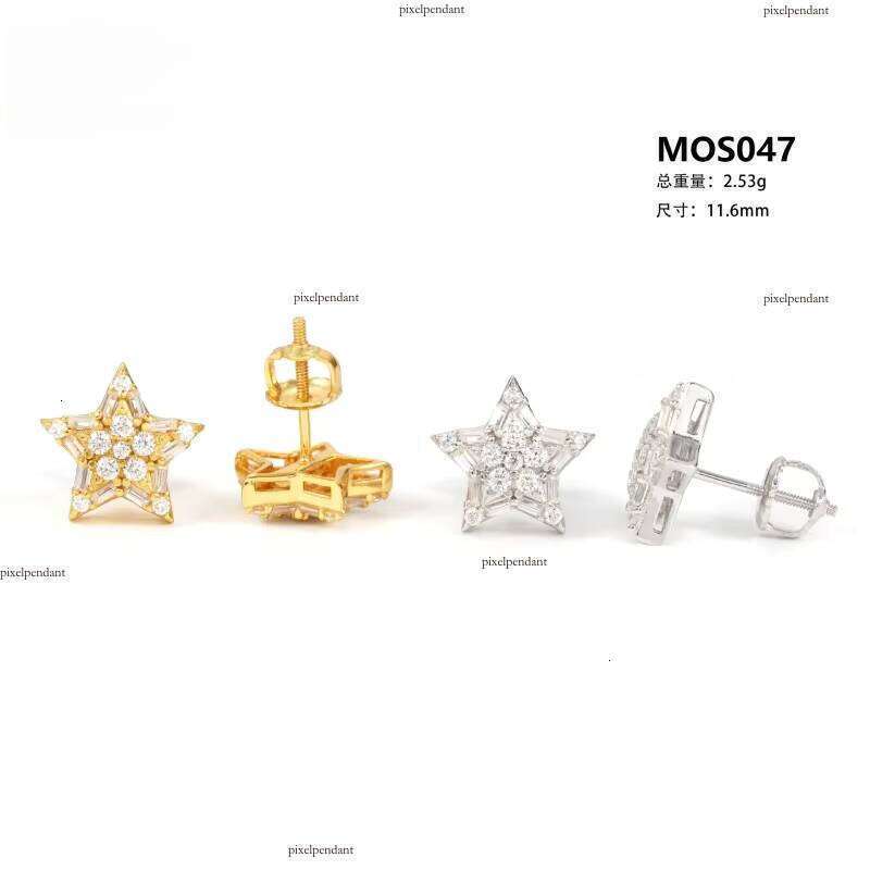 High-end Stock Hip-hop Jewelry Sier Screw Back Pentagram Silicone Stone Earrings