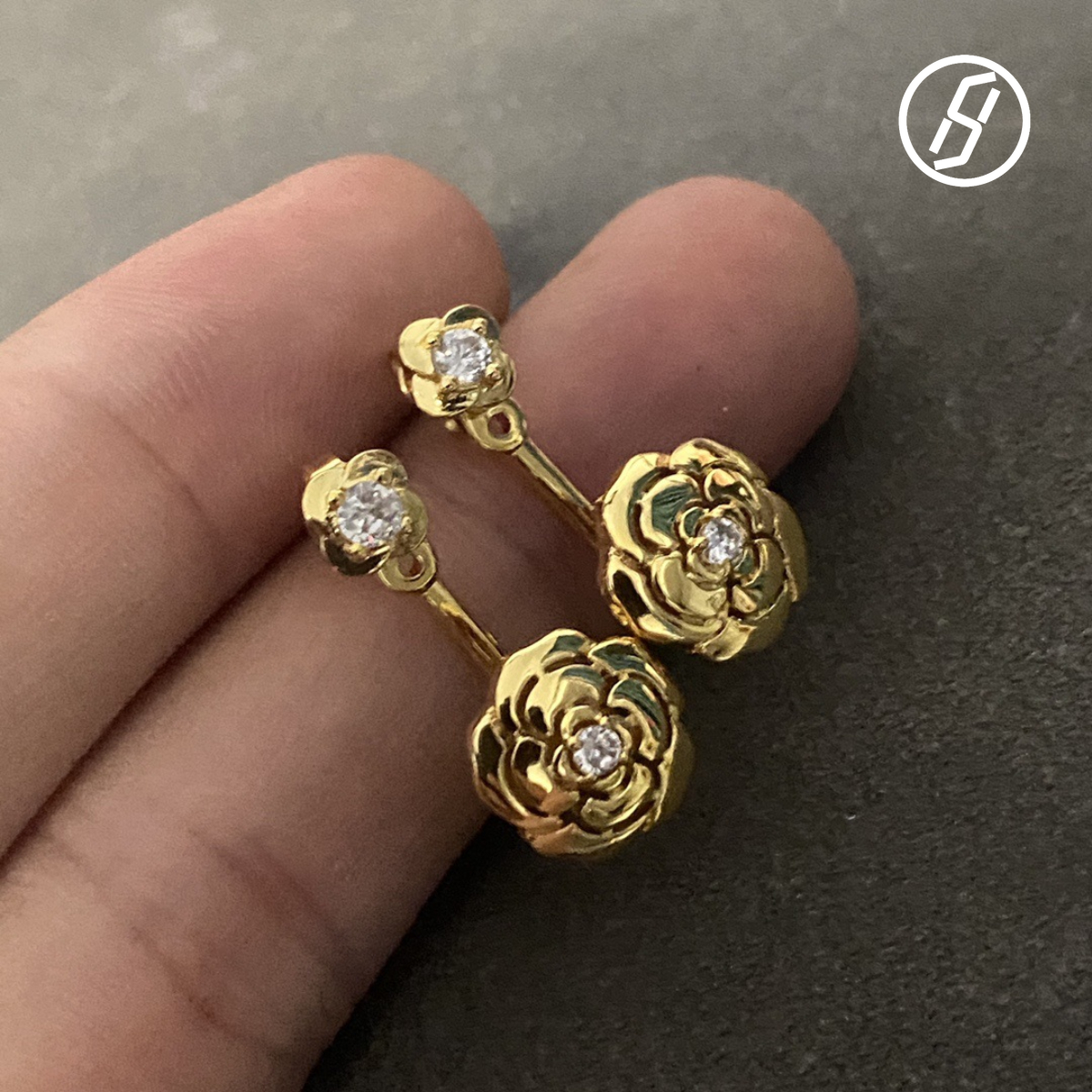 S925 Silver Rose Gold Camellia Double Flower Earrings New Style Flowers Zircon Earrings Advanced Craftsmanship Design Designer Jewelry Women Original 