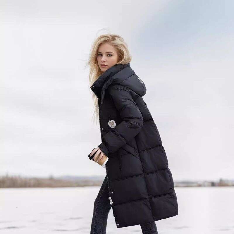 Women's Clothing Mid Length Warm New Fashion Winter Large Size Hooded Thickened Cotton Jacket Flat Coat