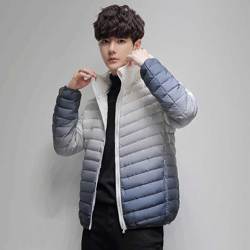 New Mens Lightweight Breathable Gradient High Quality Hooded Down Jacket Outdoor Sports and Leisure Fashion Trend Warm Jacket W250806