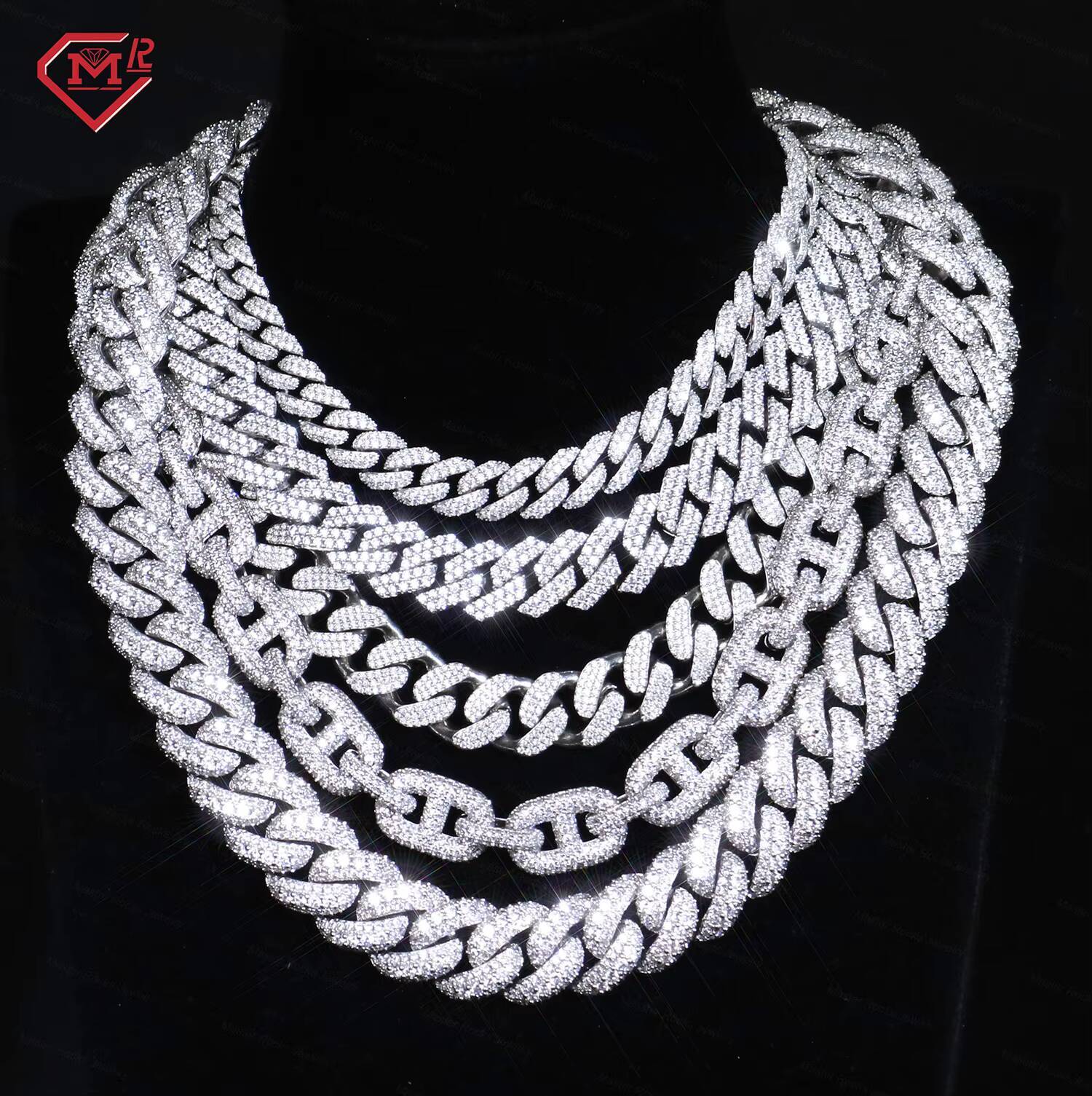 15MM VVS Diamond Moissanite Cuban Chain Hip Hop 925 Sterling Silver Iced Out Moissanite Cuban Link Chain