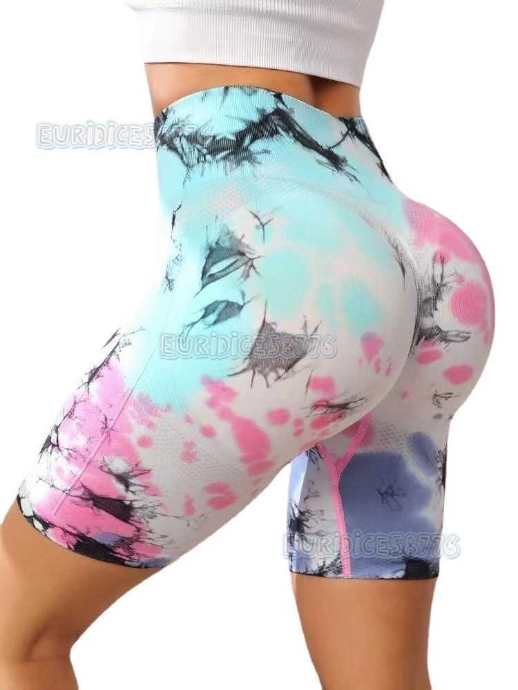 New High Waist Tie-dye Yoga Shorts Hip Lift Fitness Shorts Belly Control Running Sports Shorts Women 2025 H250806