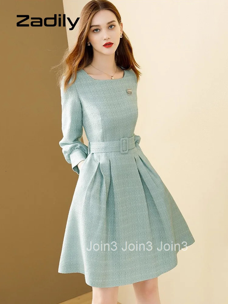 Zadily Spring French Style Long Sleeve A-Line Dress Women Elegant Sashes Solid O Neck Mini Dresses Party Vestidos