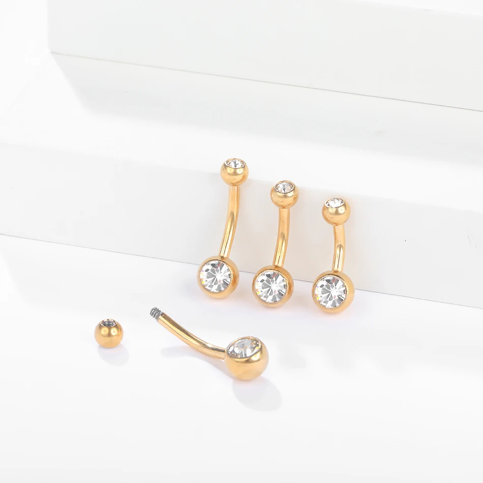1PCS G23 14G Gold Color Belly Button Rings Navel Nombril Piercing CZ Gem 6/8/10/12mm Bar Belly Piercing Sexy Jewelry 250805