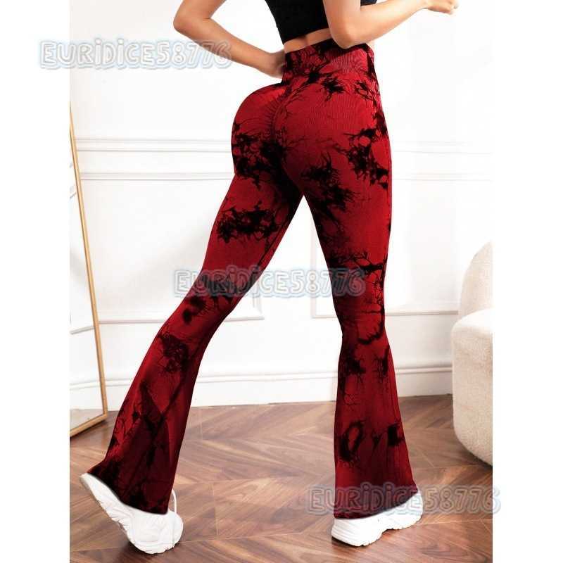 Tie-dye Flared Pants Women Fitness Pants Tight Peach Hip Breathable High Waist Slim Wide-leg Yoga Pants Flared Pants H250806 002