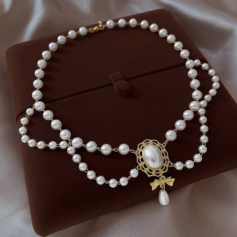 Luxury Imitation Pearl Necklace for Women Elegant Bowknot Pendant Fashion Wedding Bridal Jewelry Accessories Y250805