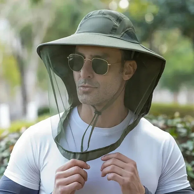 Foldable Mosquito Hat with Hidden Net Mesh Unisex Fashion Repellent Insect Bee Protection Bucket Hat Sunscreen Fishing Cap 250805