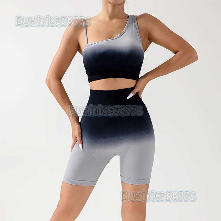 Gradient Seamless Yoga Shorts Breathable Tight Running Fitness Sports Three-point Shorts H250806