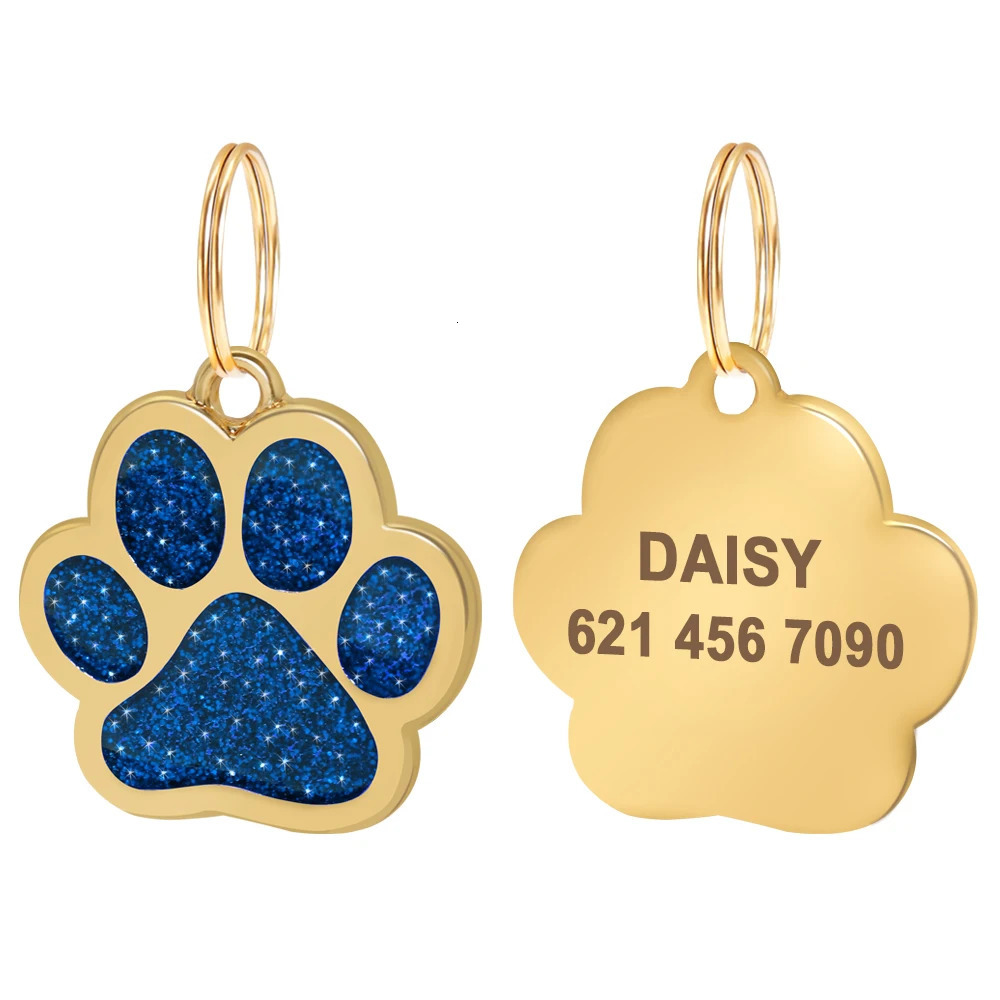 Bling Dog ID Tag Personalized Gorgeous Dog Tags for Small Medium Dog Footprint Custom Pet Name Tag Plate Collar Accessories 250805