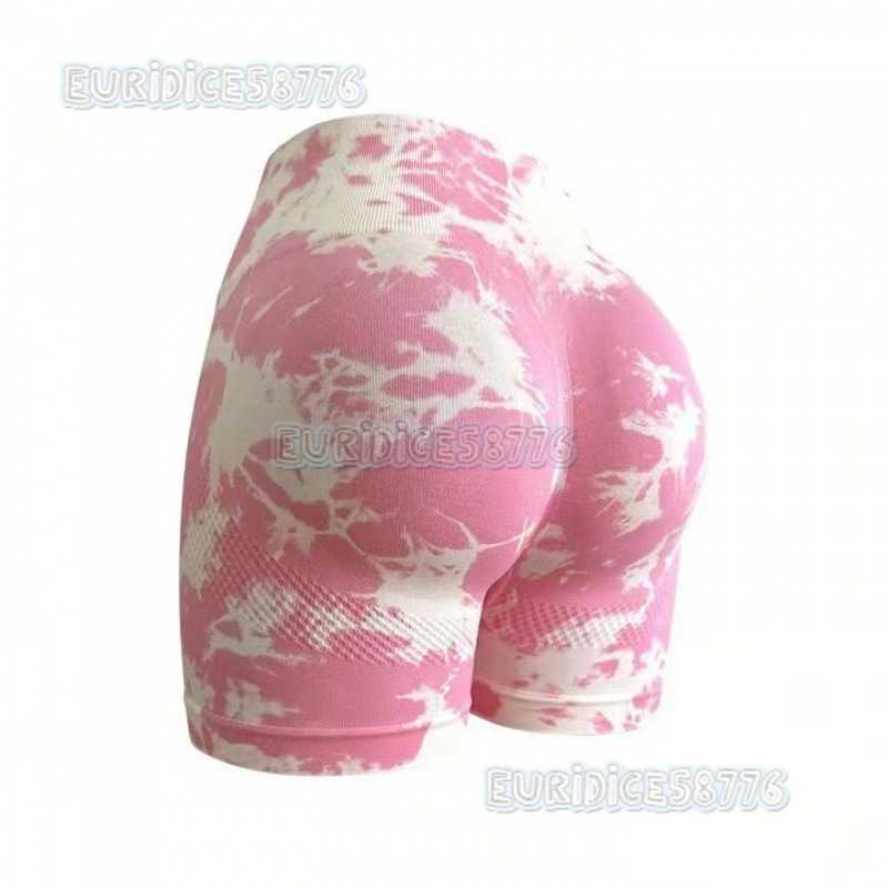 2024 New Tie-dye Peach Hip Yoga Shorts Seamless Yoga Pants Running Fitness Pants Sports Shorts for Women H250806
