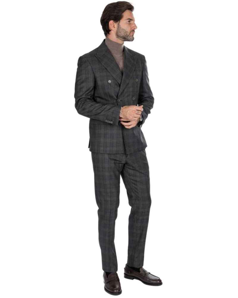 Men's Casual Two-Pieces Suit Set Wedding Dress Shirt Slim Fit Double Breasted Plaid Design Youth Fashion Banquet Wear