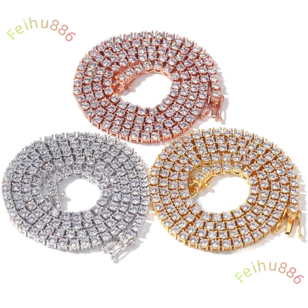 Hot Selling Unisex Tennis Chain Necklace One Row with 3mm-5mm Moissanite Stylish Hip Hop Icy Jewelry