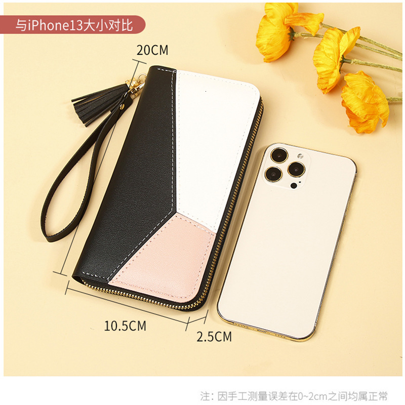New Korean Style Women's Patchwork Color-Block Long Female Zipper Tassel Large Capacity Wallet